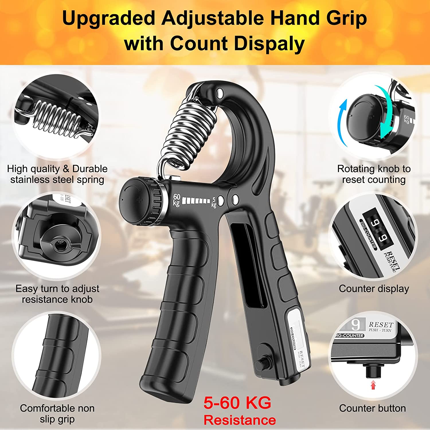 NNEDSZ 2 Pack Adjustable Hand Grip Strengthener for Hand Grip Strength and Wrist Rehabilitation (Resistance 5-60 kg)