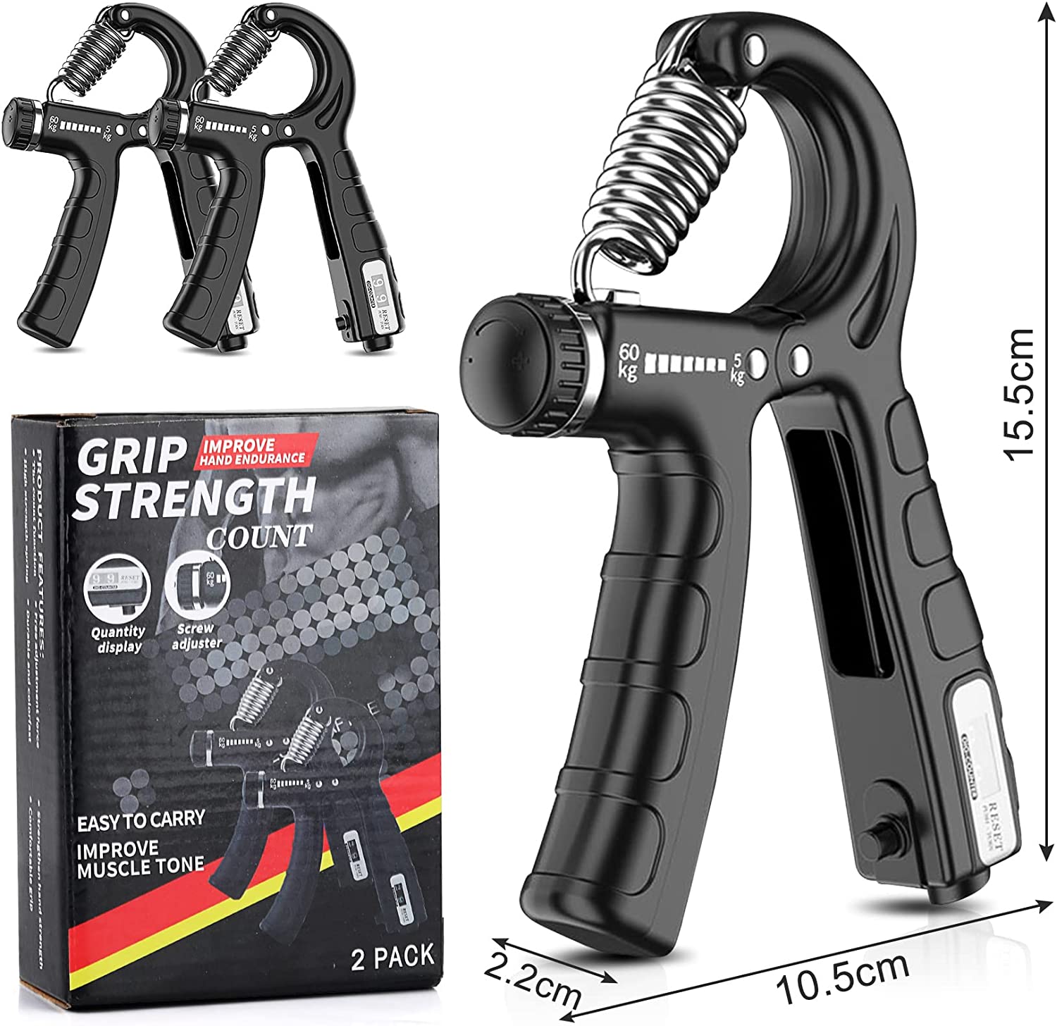 NNEDSZ 2 Pack Adjustable Hand Grip Strengthener for Hand Grip Strength and Wrist Rehabilitation (Resistance 5-60 kg)